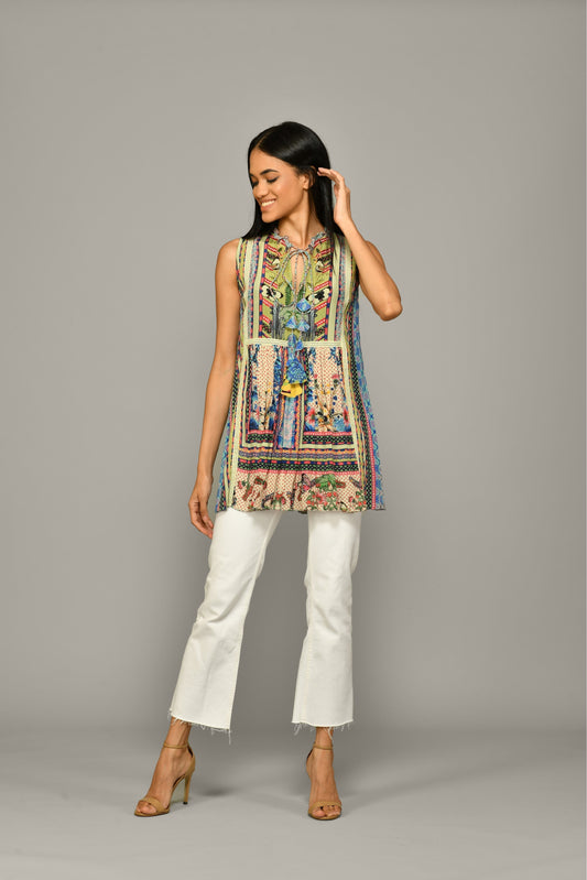 TROPICAL TILES SLEEVELESS TOP