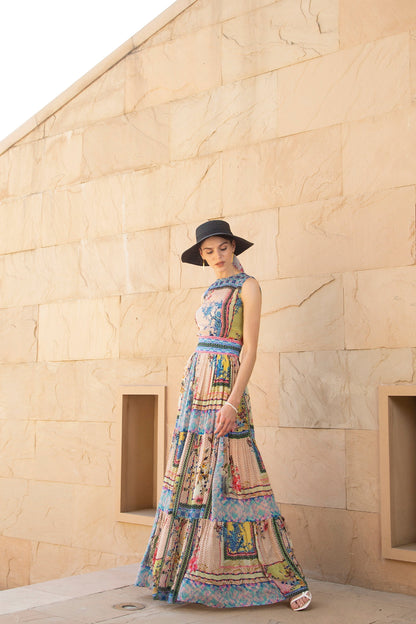 TROPICAL TILES TIERED MAXI DRESS