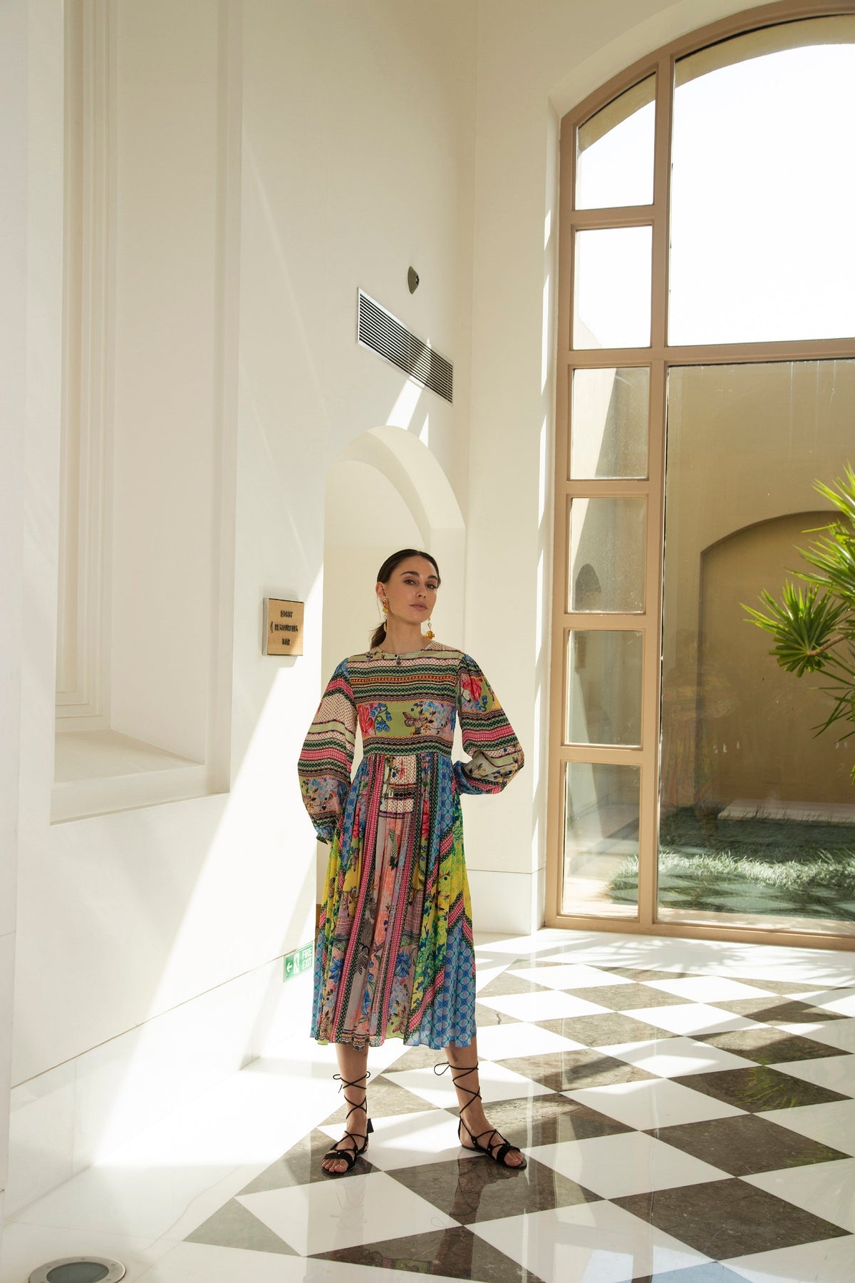 TROPICAL TILES MIDI DRESS