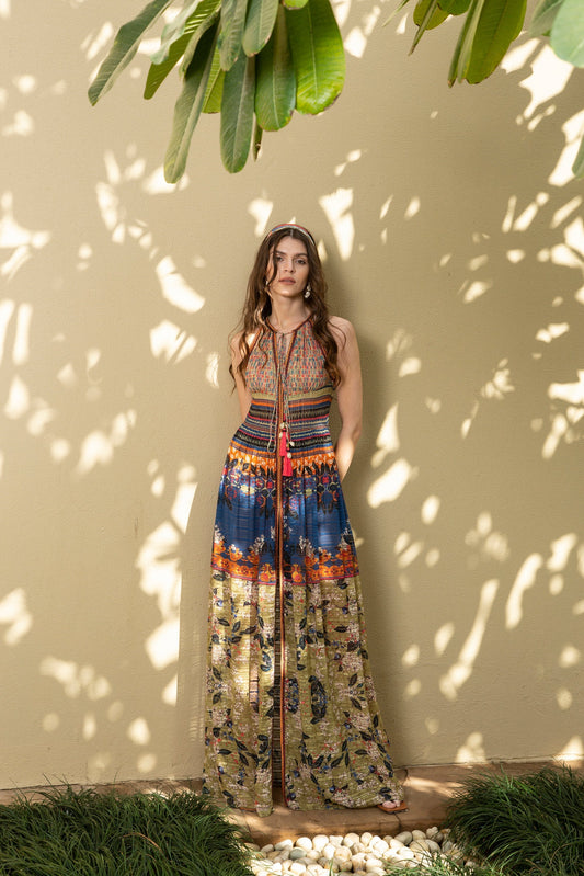 PARADISE FOREST MAXI SLIT DRESS