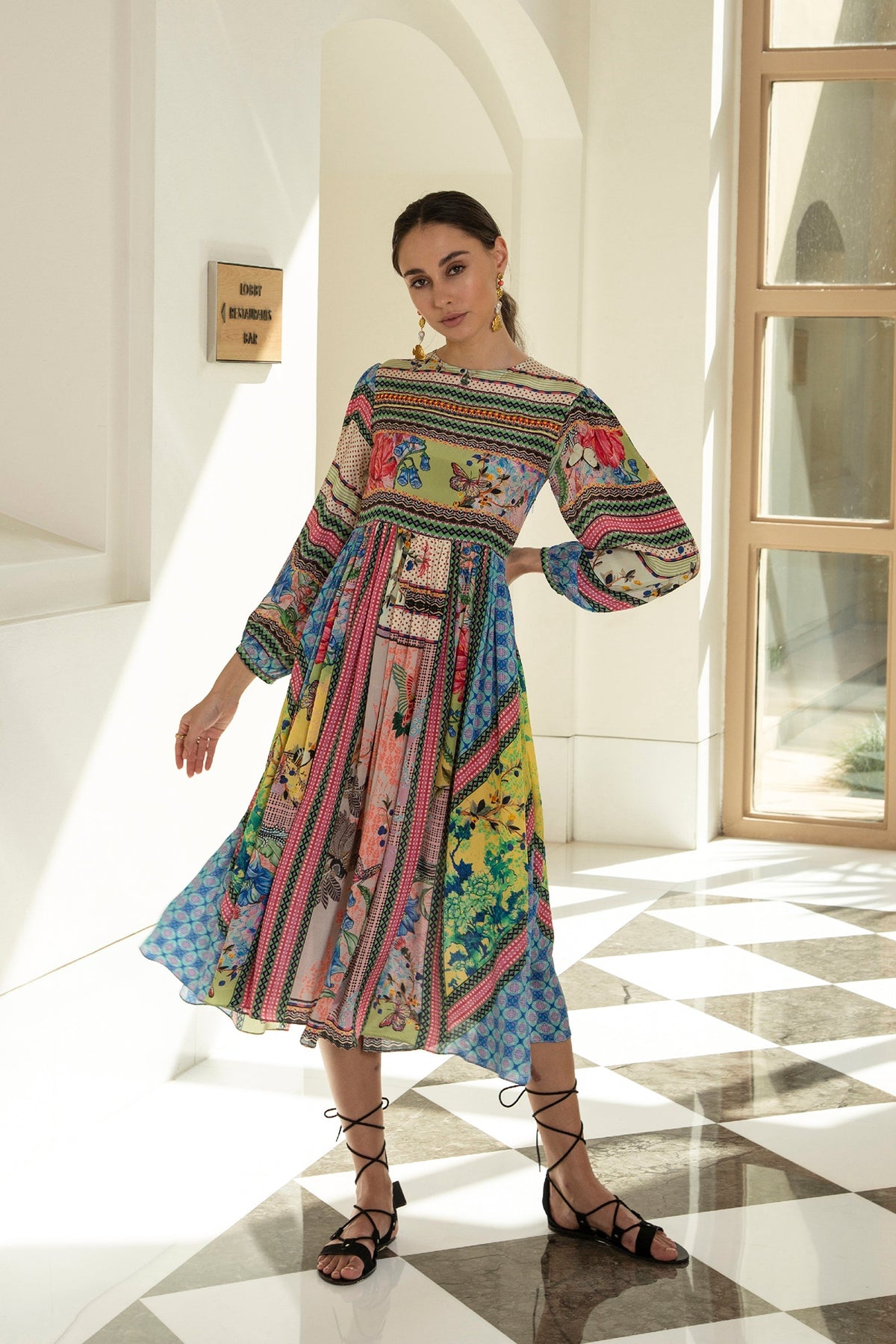 TROPICAL TILES MIDI DRESS