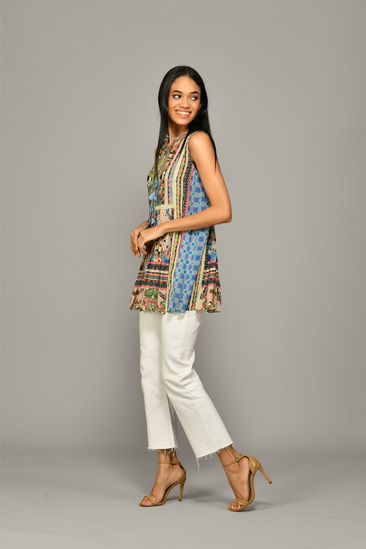 TROPICAL TILES SLEEVELESS TOP