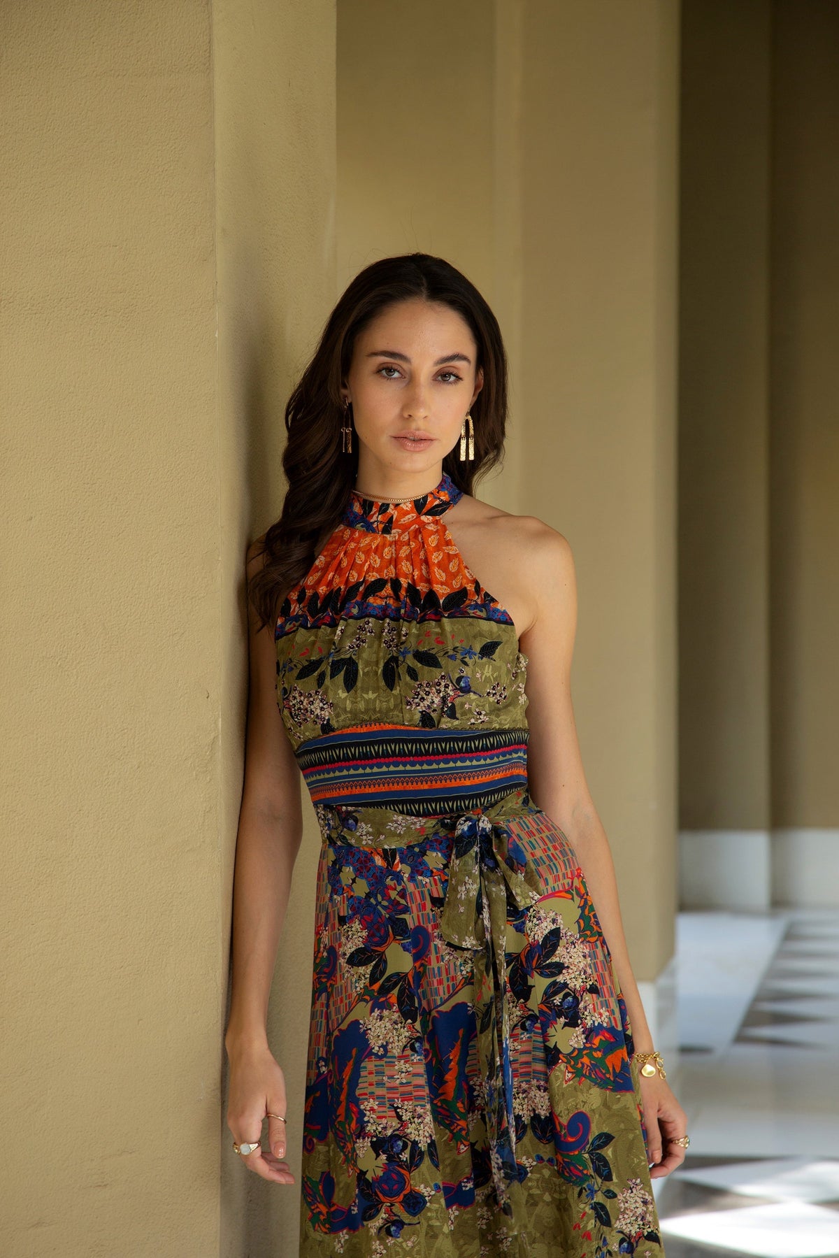 PARADISE FOREST HALTER MAXI DRESS