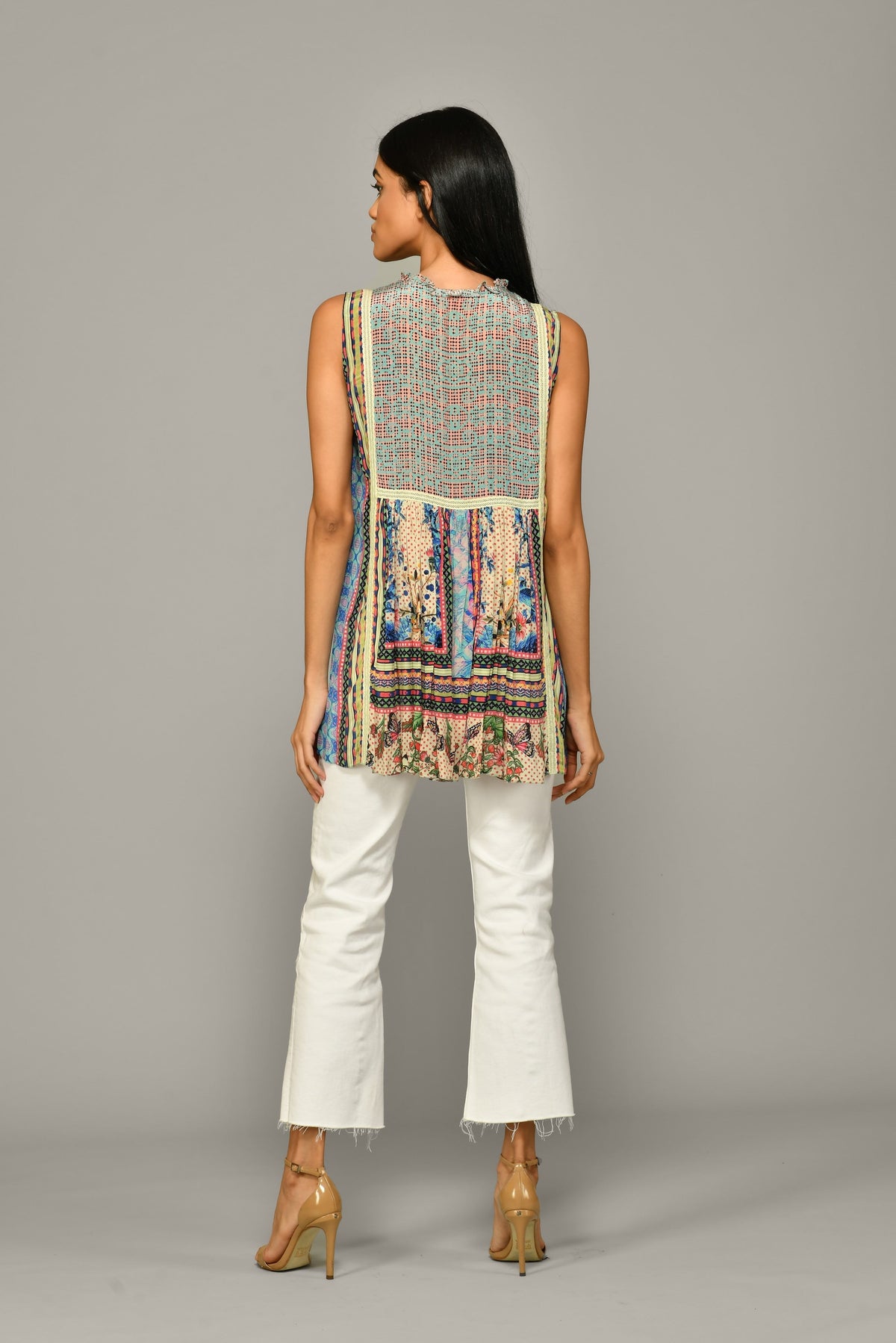 TROPICAL TILES SLEEVELESS TOP