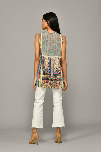 TROPICAL TILES SLEEVELESS TOP
