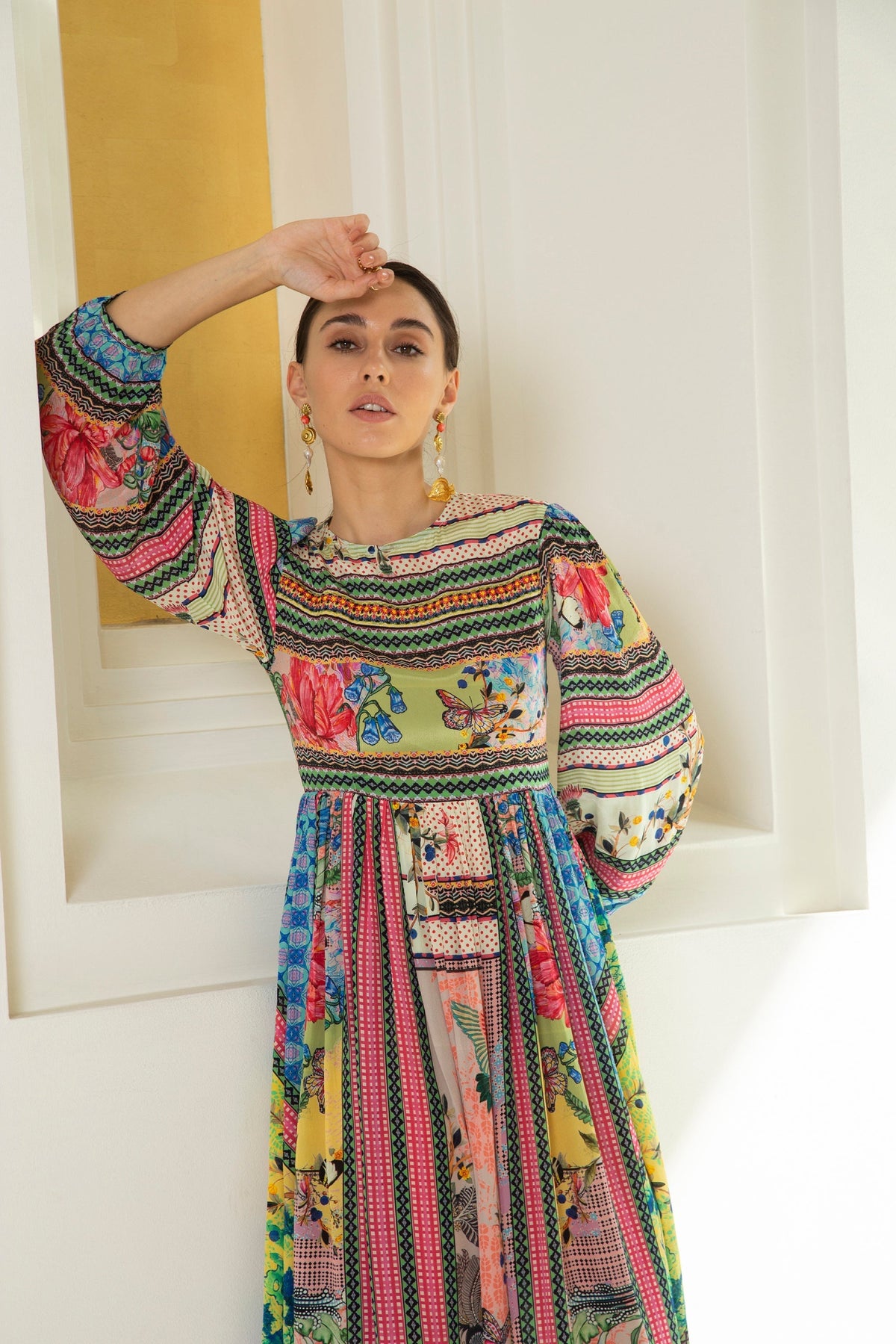 TROPICAL TILES MIDI DRESS